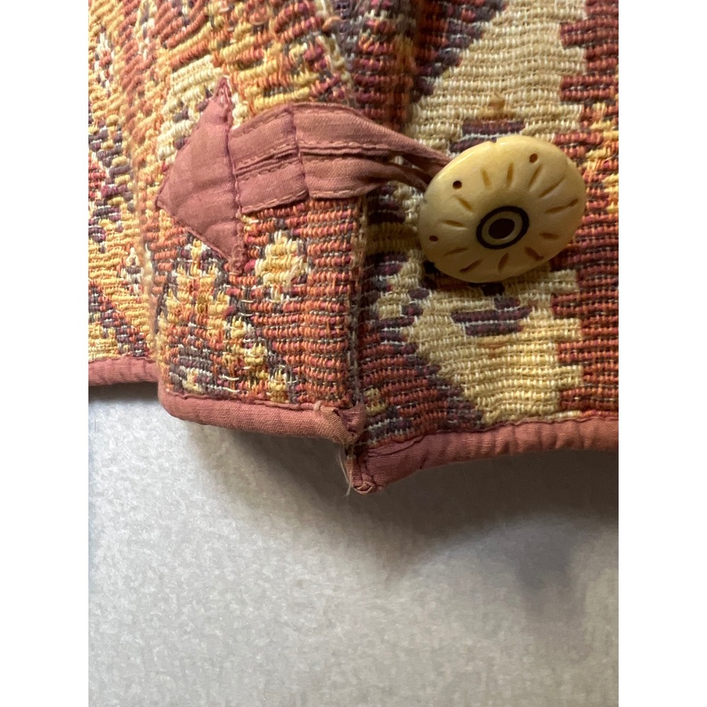 Flashback Vintage Southwestern Tapestry Jacket Cropped Woven Cotton Orange L - Picture 6 of 12